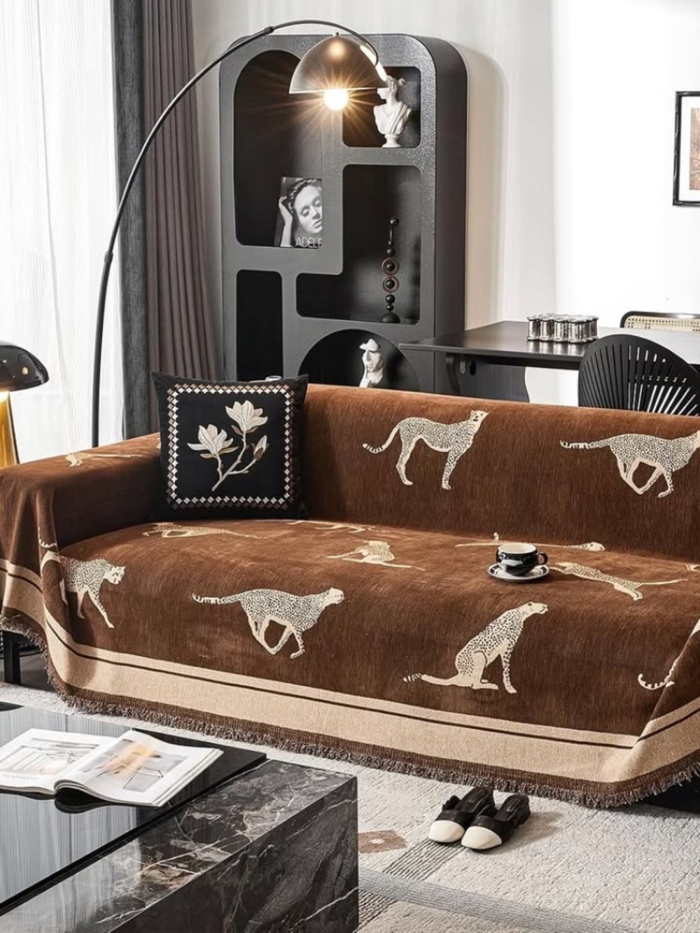 NEW Leopard Print Chenille Sofa Cover Throw Blanket